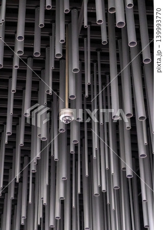Suspended aluminum pipes, abstract tube for background. 139993770