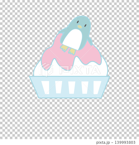 かき氷の上に乗った可愛いペンギンのイラスト 手描き風 かき氷の上に乗った可愛いペンギンのイラスト 手描き風 139993803
