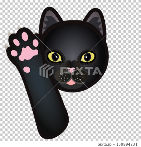 Illustration of a black cat's face and front paws 139994231