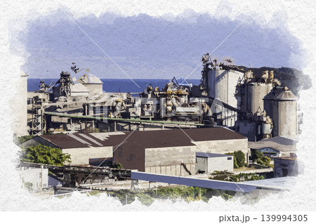 水彩画風　北九州三菱マテリアル　九州工場　福岡県苅田町 139994305