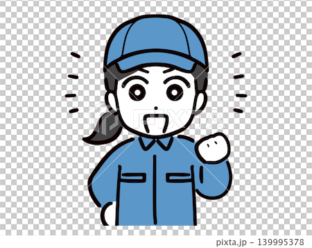 A young female worker with a smile and a victory pose (upper body, front view) A young female worker with a smile and a victory pose (upper body, front view) 139995378