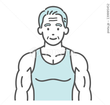 健康的な筋肉質のシニア男性の上半身イラスト（正面・通常ポーズ） 139995452