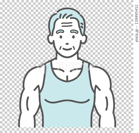 健康的な筋肉質のシニア男性の上半身イラスト（正面・通常ポーズ） 139995452