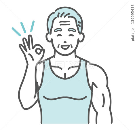 筋肉質なシニア男性(アクティブシニア)のOKポーズのイラスト 筋肉質なシニア男性(アクティブシニア)のOKポーズのイラスト 139995458