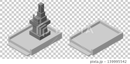 An illustration of a traditional Japanese-style tombstone passed down through generations and a cemetery plot that has been cleared after the family graves were removed. An illustration of a traditional Japanese-style tombstone passed down through generations and a cemetery plot that has been cleared after the family graves were removed. 139995542