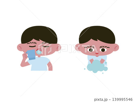 てあらい・うがいをする男の子のベクターイラスト素材 てあらい・うがいをする男の子のベクターイラスト素材 139995546