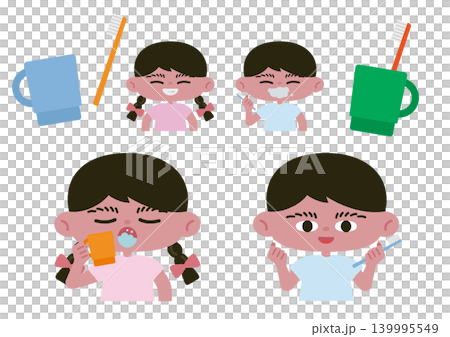 歯磨きをする子どもたちのベクターイラスト素材セット 139995549