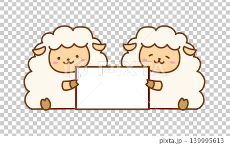 メッセージボードを持つ2匹の羊のイラスト 139995613