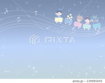 列車に乗る織姫と彦星と夜空の背景 列車に乗る織姫と彦星と夜空の背景 139995845