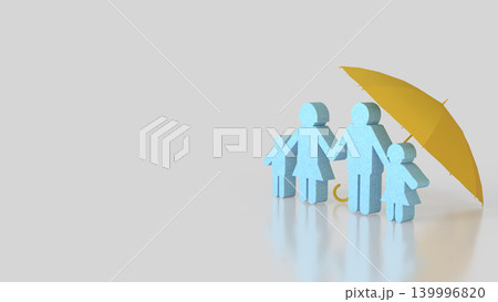 Family Protection Under Yellow Umbrella 3d render. Family Protection Under Yellow Umbrella 3d render. 139996820