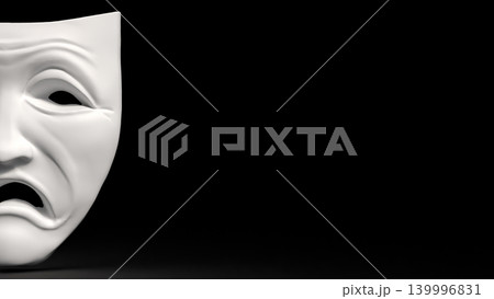 White Sad Theater Mask in Darkness 3d render. 139996831