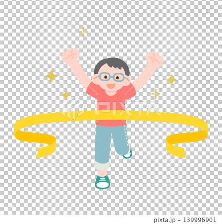 笑顔でゴールするメガネをかけた男の子 139996901