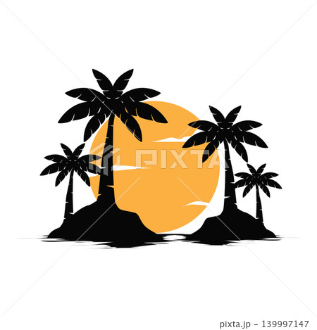 Palm Tree Logo with Tropical Island Style Creative Clean Summer Design Palm Tree Logo with Tropical Island Style Creative Clean Summer Design 139997147