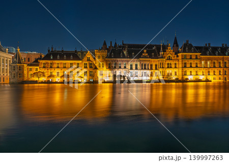 Binnenhof Palace and Hofvijver Lake at Night, The Hague, Netherlands, Travel Destination 139997263
