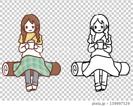 A girl resting while sitting on a log A girl resting while sitting on a log 139997529