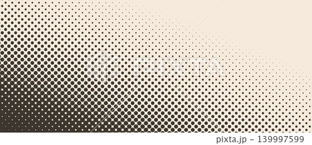 Beige halftone corner gradient background. Aged fading repeating polka dot texture. Repeated dotted gradation pattern. Vanishing comic pop art overlay backdrop. Vector cartoon raster effect wallpaper Beige halftone corner gradient background. Aged fading repeating polka dot texture. Repeated dotted gradation pattern. Vanishing comic pop art overlay backdrop. Vector cartoon raster effect wallpaper 139997599