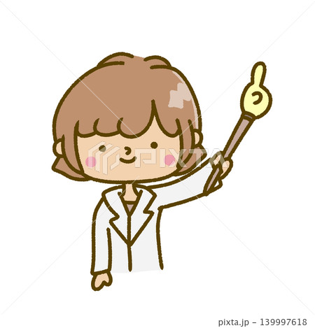 注目してほしい所を指し棒を使って教えている白衣を着た女の人。 注目してほしい所を指し棒を使って教えている白衣を着た女の人。 139997618