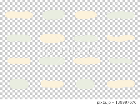 横に長い楕円形のゆるい手描きのシェイプセット（黄色・緑） 139997670