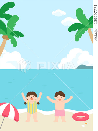 Children swimming in the summer beach. Children swimming in the summer beach. 139997771