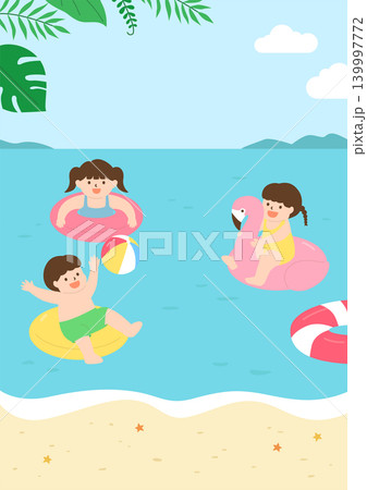 Children swimming in the summer beach. Children swimming in the summer beach. 139997772