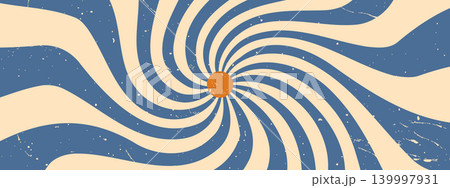 Swirl groovy Starburst. Abstract hippie background. Radial explosion with grunge texture. Mediterranean Vector illustration Swirl groovy Starburst. Abstract hippie background. Radial explosion with grunge texture. Mediterranean Vector illustration 139997931