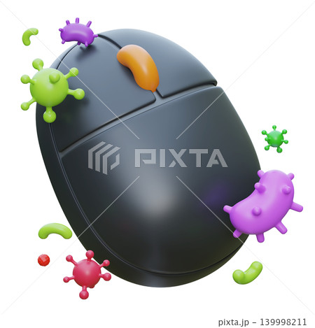 3D Render of Computer Mouse with Bacteria and Viruses 139998211