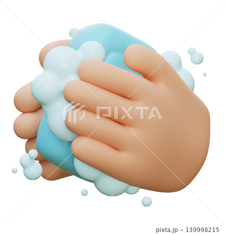 3D Render of Washing Hands with Rich Soap Foam and Bubbles 139998215