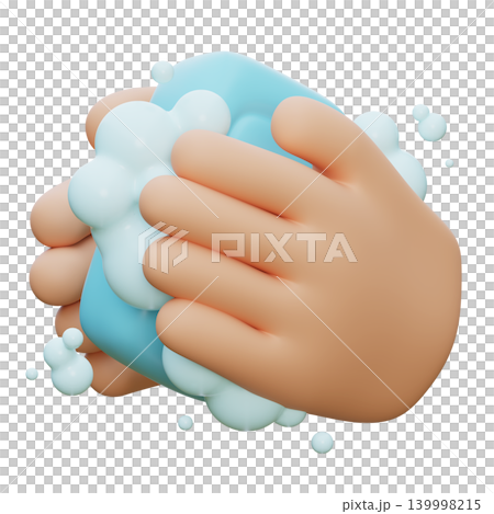 3D Render of Washing Hands with Rich Soap Foam and Bubbles 139998215