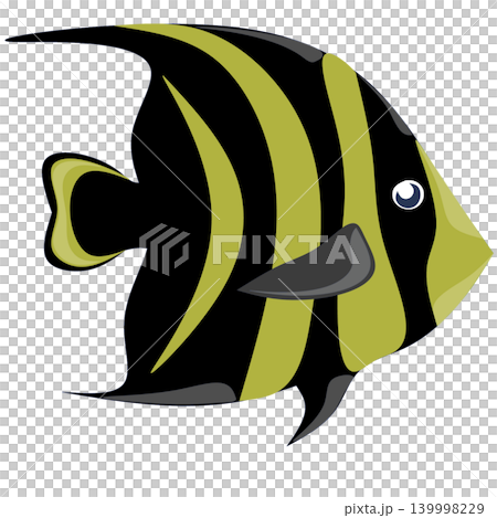 Cute black and yellow angelfish vector illustration isolated on white background. 139998229