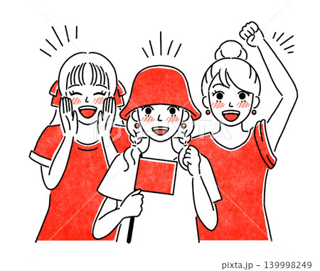応援する赤色の女性たちのシンプルイラスト 139998249