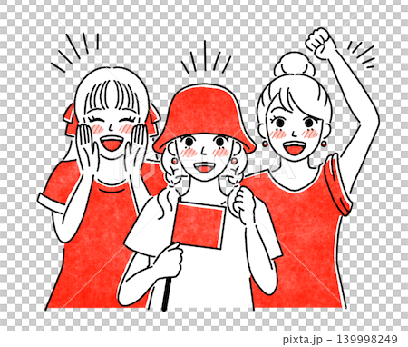 応援する赤色の女性たちのシンプルイラスト 139998249