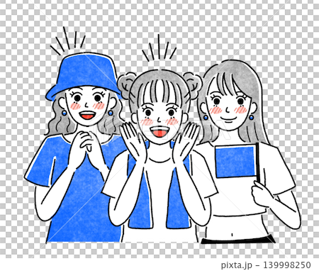 一幅簡單的插圖,描繪了身穿藍色衣服的女性歡呼雀躍。 一幅簡單的插圖,描繪了身穿藍色衣服的女性歡呼雀躍。 139998250