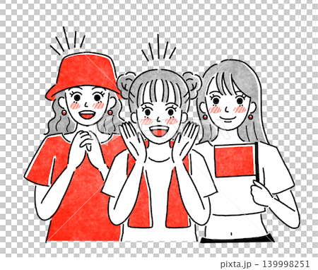 A simple illustration of women in red cheering. A simple illustration of women in red cheering. 139998251