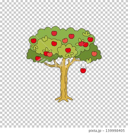 An apple tree, a cute apple tree laden with many red fruits. An apple tree, a cute apple tree laden with many red fruits. 139998405