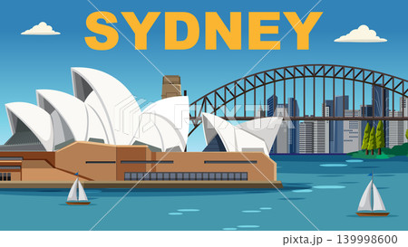 Flat Vector Illustration of Sydney Opera House and Harbour Bridge Flat Vector Illustration of Sydney Opera House and Harbour Bridge 139998600