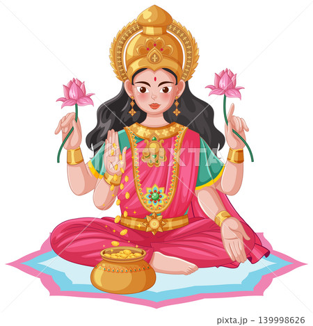 Vector Illustration of Hindu Goddess Lakshmi Sitting on a Lotus Vector Illustration of Hindu Goddess Lakshmi Sitting on a Lotus 139998626