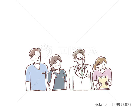 驚いた表情、異変に気づく医療従事者と介護スタッフの人物イラスト 驚いた表情、異変に気づく医療従事者と介護スタッフの人物イラスト 139998873