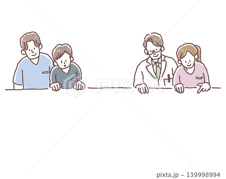 医療従事者と介護スタッフが下を見て確認する人物イラスト 医療従事者と介護スタッフが下を見て確認する人物イラスト 139998994