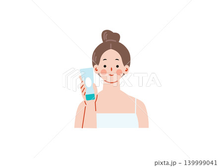スキンケアをする女性のイラスト スキンケアをする女性のイラスト 139999041