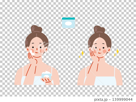 插圖：一位女士正在用乳霜滋潤皮膚。 139999044