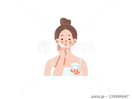 顔にフェイスクリームを塗る女性のイラスト 顔にフェイスクリームを塗る女性のイラスト 139999047