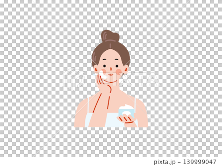 一幅描繪女性在臉上塗抹乳霜的插圖。 139999047