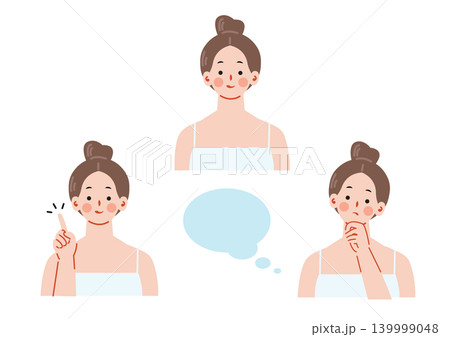 スキンケアをする女性の表情イラストセット 139999048