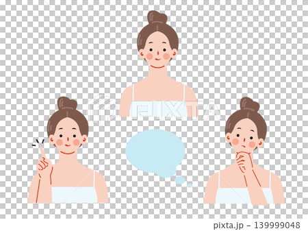 スキンケアをする女性の表情イラストセット 139999048
