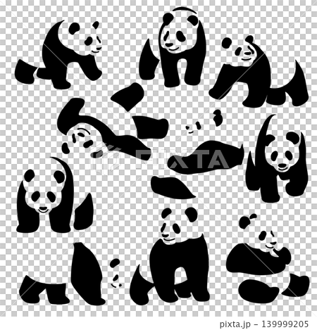 シンプルで枠線のないかわいいパンダのベクターイラストセット シンプルで枠線のないかわいいパンダのベクターイラストセット 139999205
