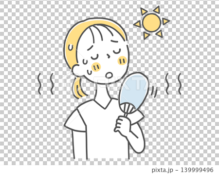 A woman feeling exhausted from the summer heat (monochrome) A woman feeling exhausted from the summer heat (monochrome) 139999496