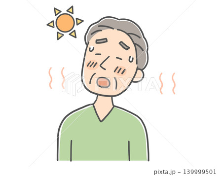 夏の暑さにバテ気味のシニア男性 夏の暑さにバテ気味のシニア男性 139999501
