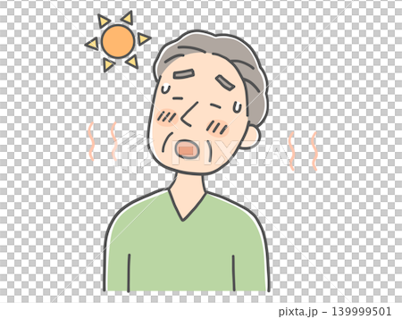 夏の暑さにバテ気味のシニア男性 夏の暑さにバテ気味のシニア男性 139999501
