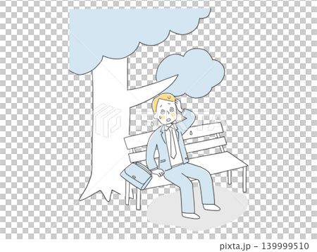 夏の暑い日に木陰で休むサラリーマン単色 139999510