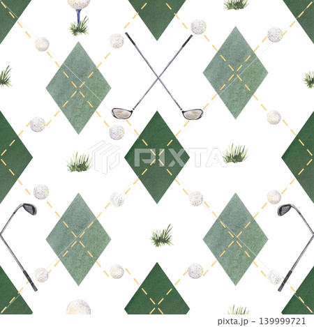 Seamless golf pattern with argyle diamonds and golf equipment 139999721